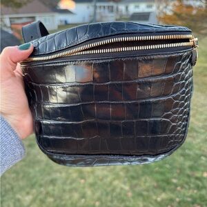 Clare V Black Crocodile-Embossed Leather belt Bag